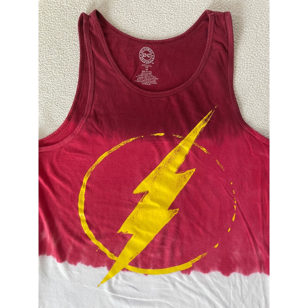 DC Comics Mens Medium Tank Top Red White Flash Lightning Bolt Dip Dye Graphic